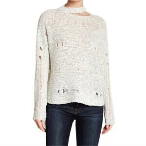 Lush White Distressed Knit Sweater